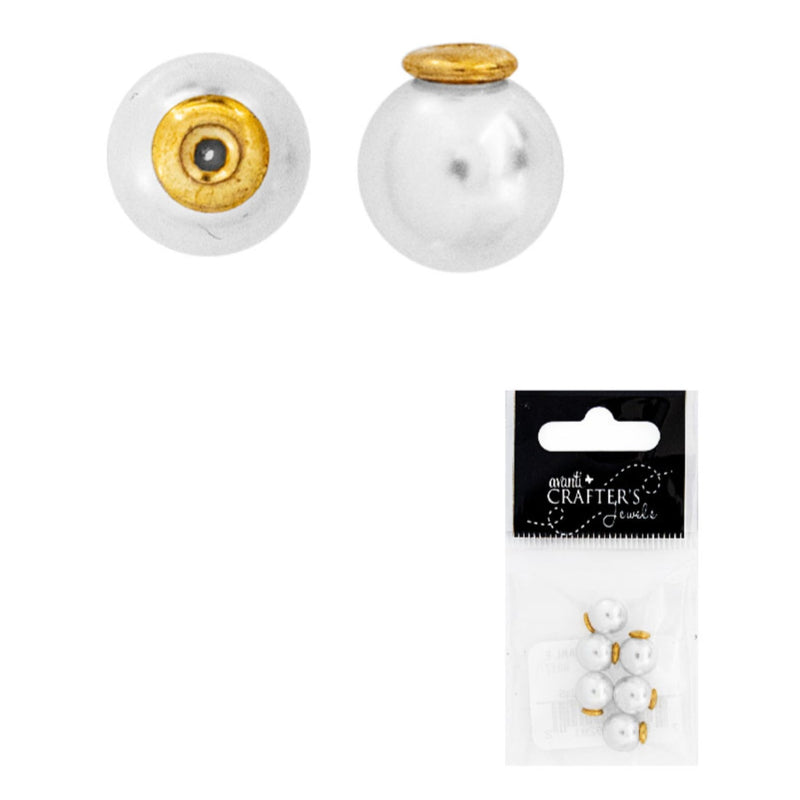 Acrylic Pearl Ear Nut, White & Gold Color, 6 Pieces, 12-Pack
