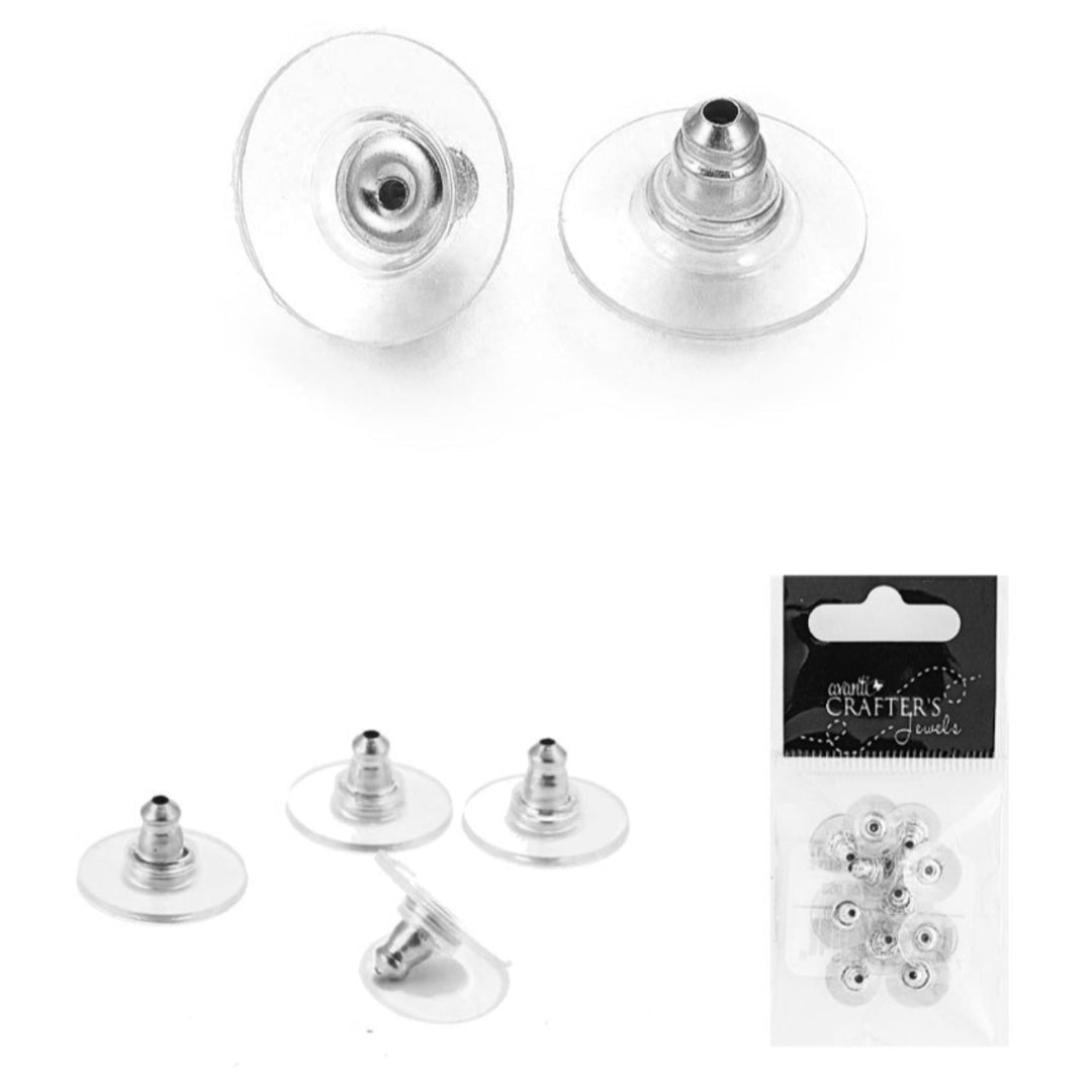Brass Ear Nuts, Clear & Silver Colors, 12 Pieces