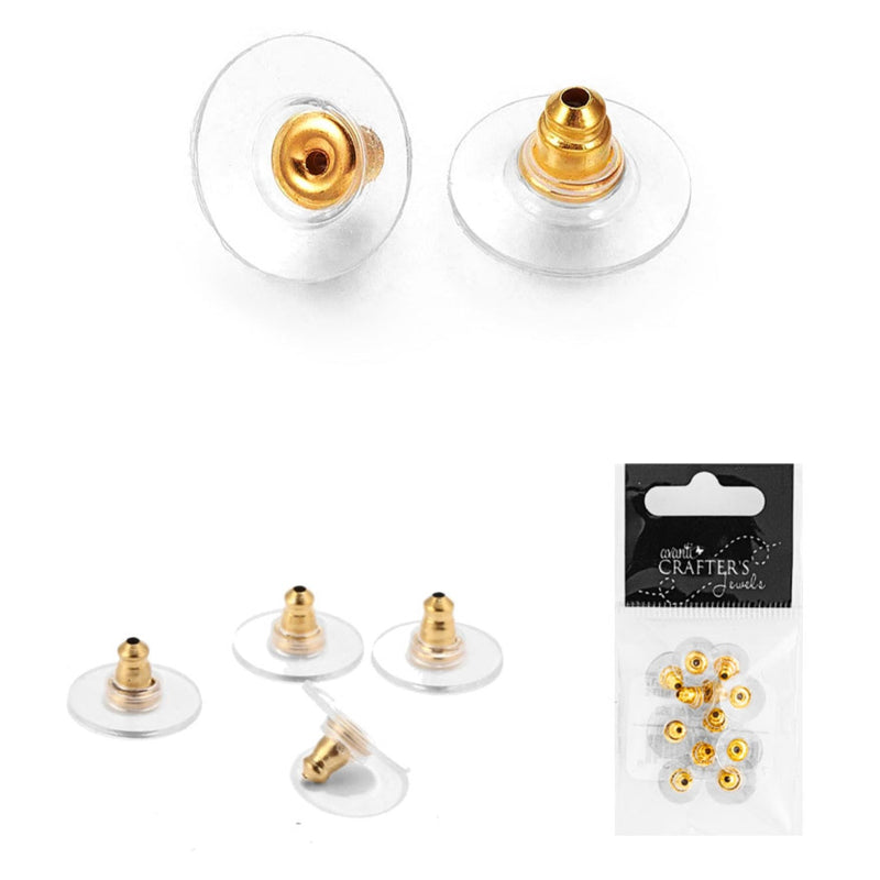 Brass Ear Nuts, Clear & Gold Color, 12 Pieces