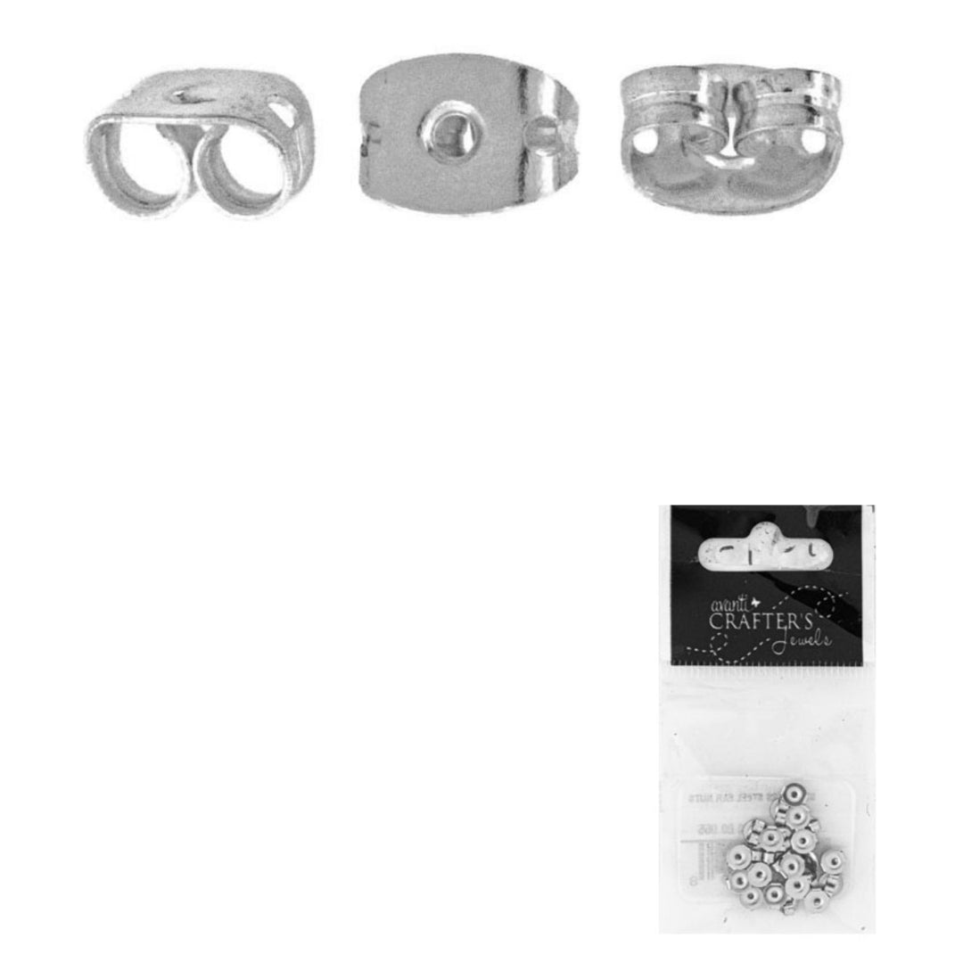 Ear Nuts, Stainless Steel, Silver Color, 24 Pieces, 12-Pack