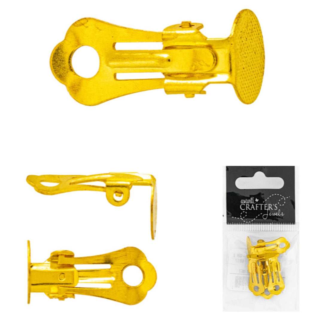 Brass Clip-On Earrings, Gold Color, 4 Pieces