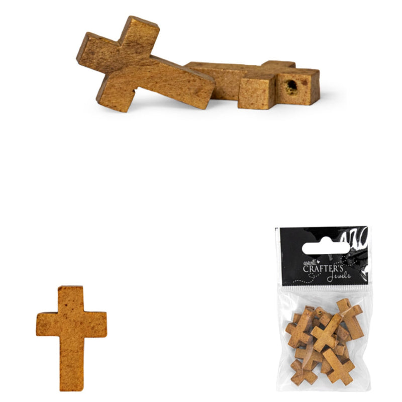 Wooden Pendant Cross, Caramel Color, 12 Packs of 10 Pieces