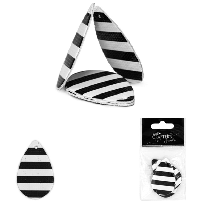 Leather Pendants, White & Black Color, 6 Pieces, 12-Pack