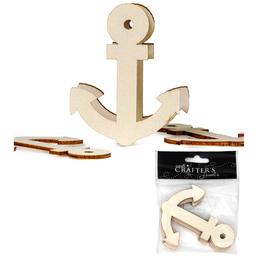 Wooden Anchor Pendant, Antique White, 4 Pieces