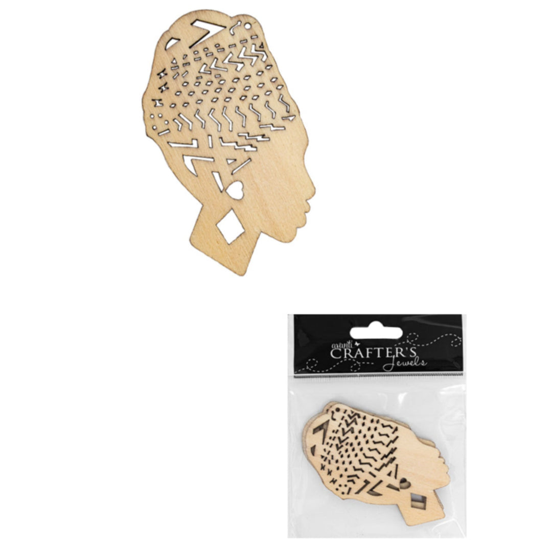 Woman Wooden Pendant, 2 Pieces, 12-Pack