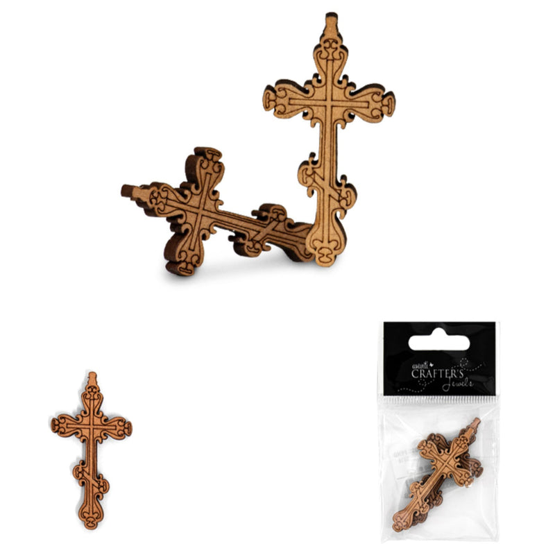 Wooden Cross Pendant, Wheat, 12 Packs of  2 Pieces