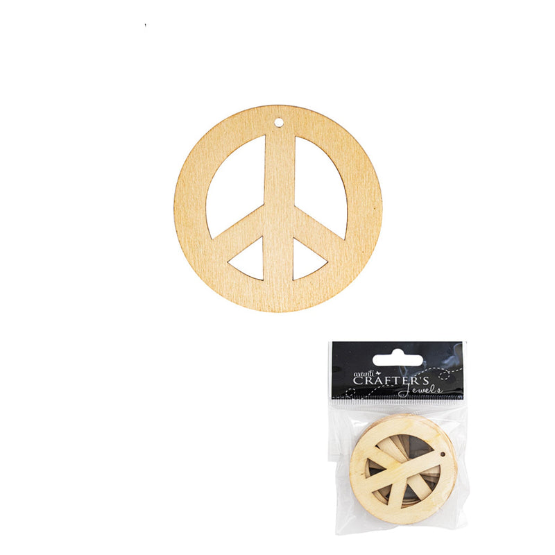 Peace Sign Pendant, Wood, 5 pcs, 12-Pack