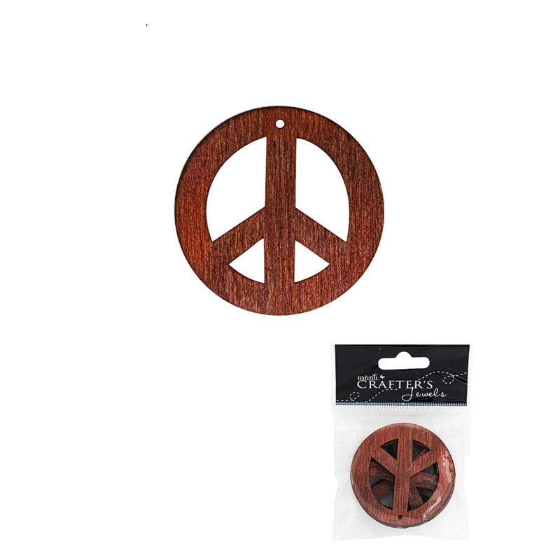 Peace Sign Pendant, Wood, 5 pcs, 12-Pack