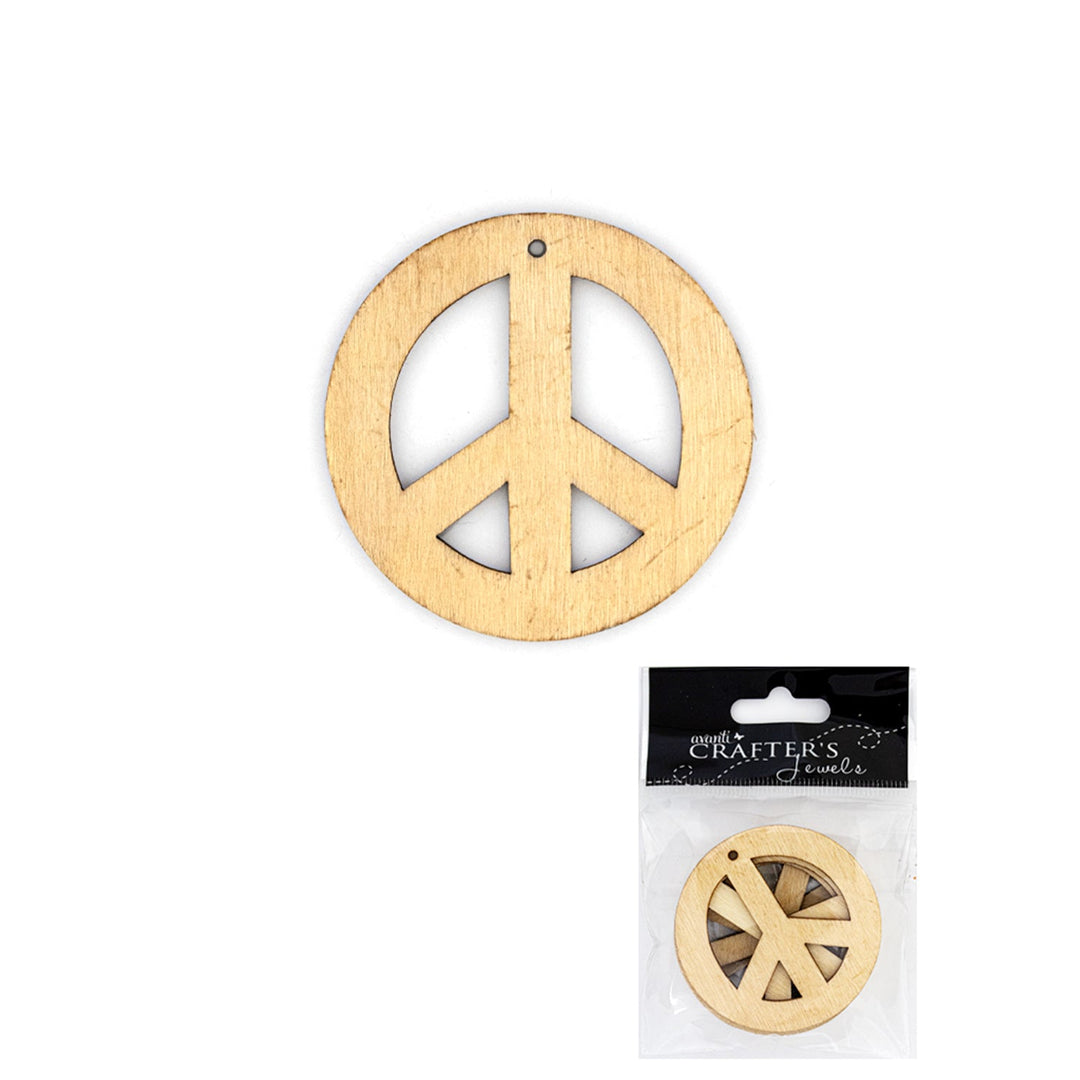 Peace Sign Pendant, Wood, 5 pcs