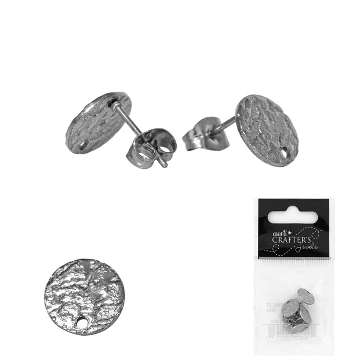 Flat Earring Studs, Platinum & Golden Colors, 4 Pieces, 12-Pack