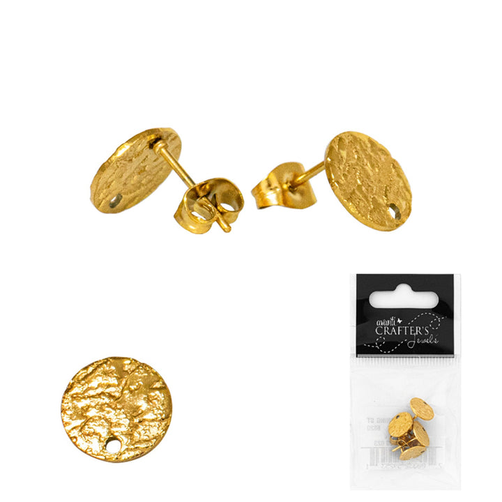 Flat Earring Studs, Platinum & Golden Colors, 4 Pieces, 12-Pack