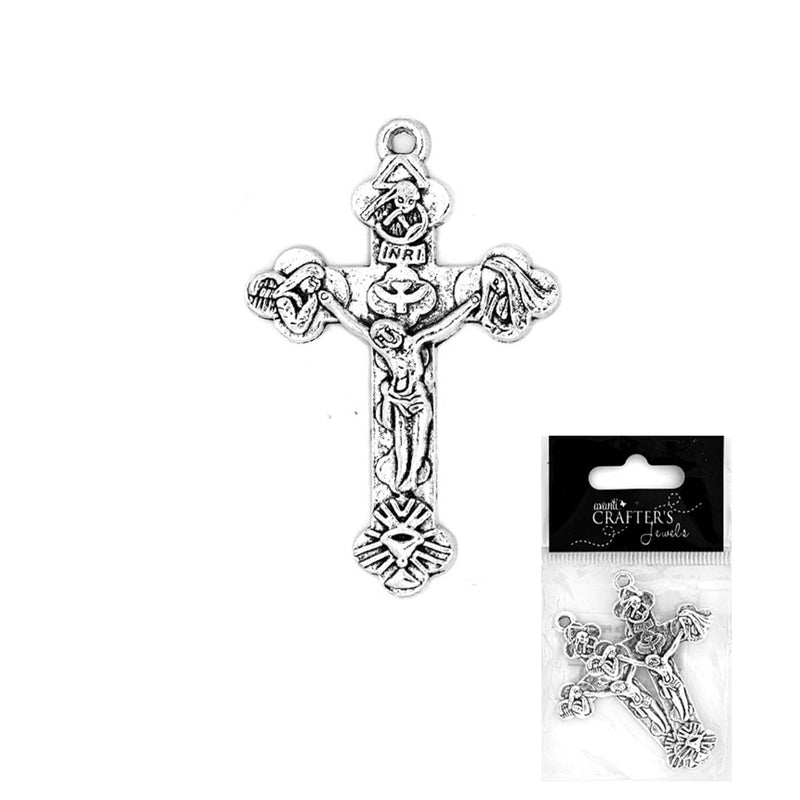 Crucifix Pendant, Silver Color, 54x36mm, 2 Pieces, 12-Pack