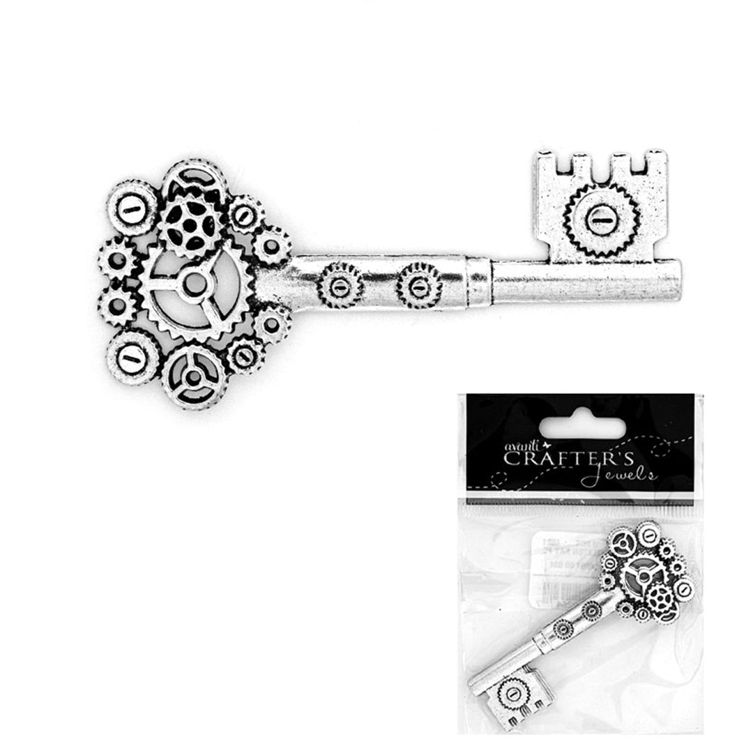 Steampunk Key Pendant, Antique Silver Color, 12 packs of 3 pcs