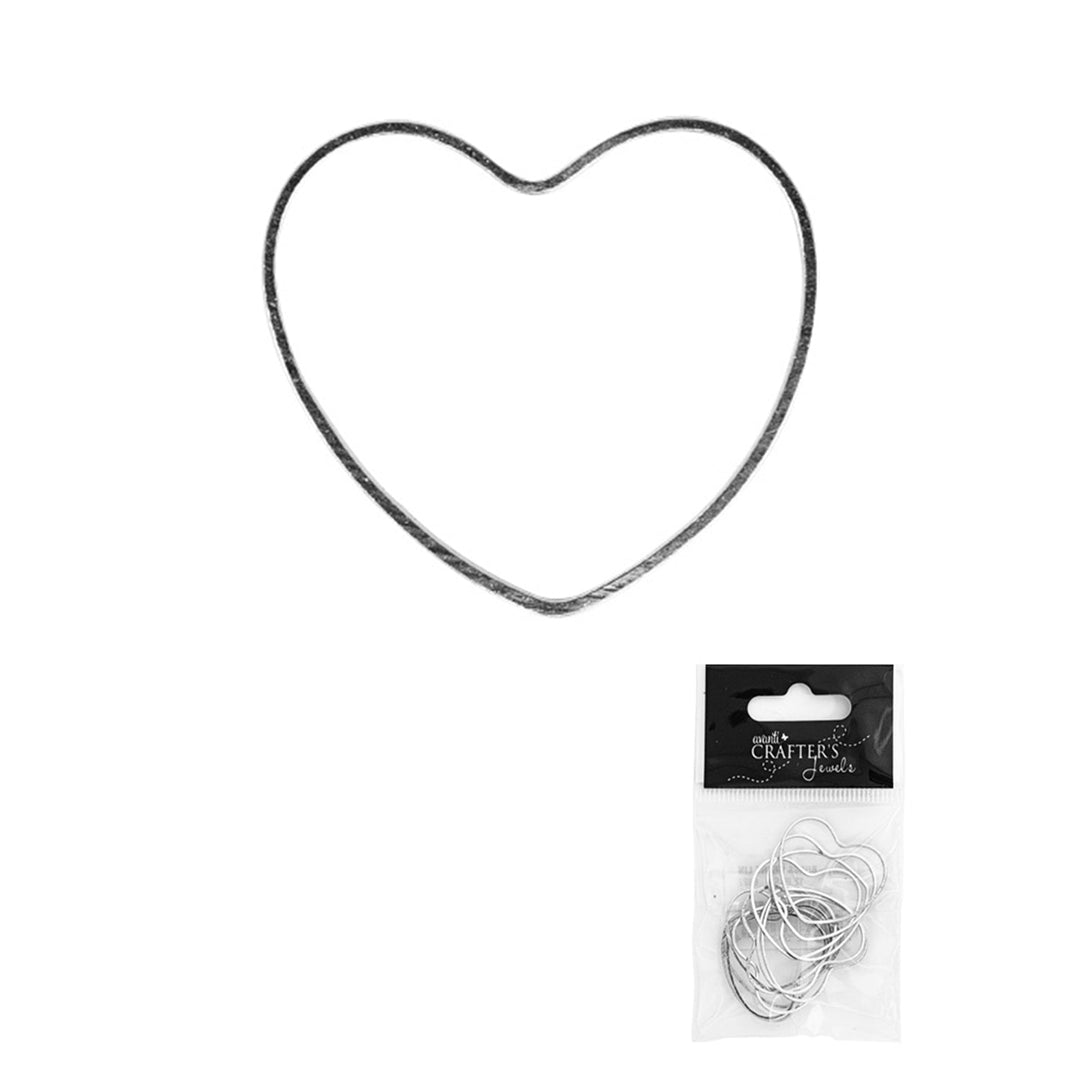 Brass Heart Link Rings, Platinum Color, Pendant, 12 Pieces, 12-Pack