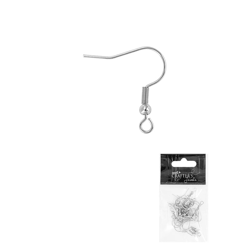 Stainless Steel Earring Hooks, Silver Color, 20 Pieces