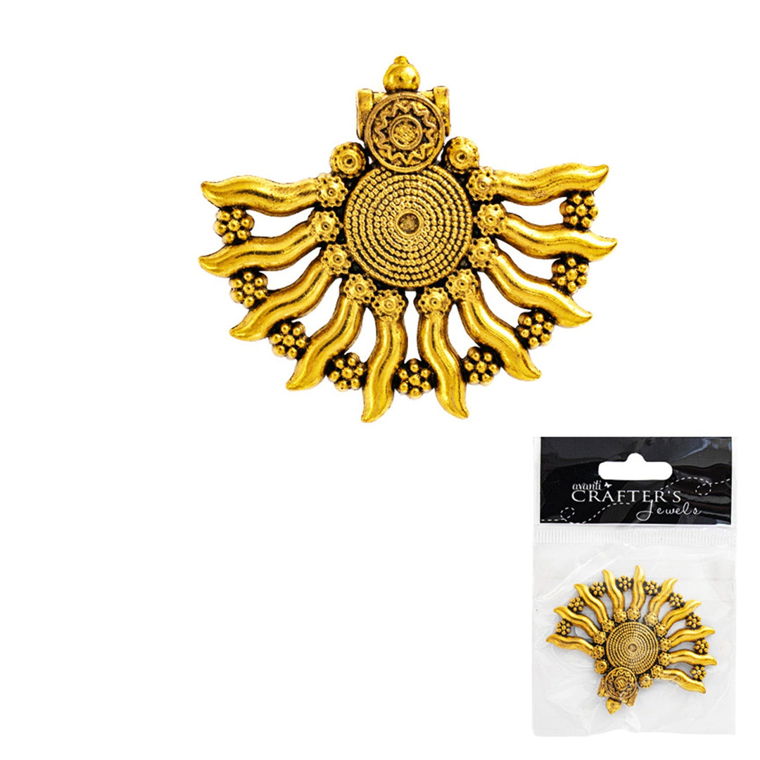 Fan Tibetan Pendant, Antique Gold Color, 1 Piece