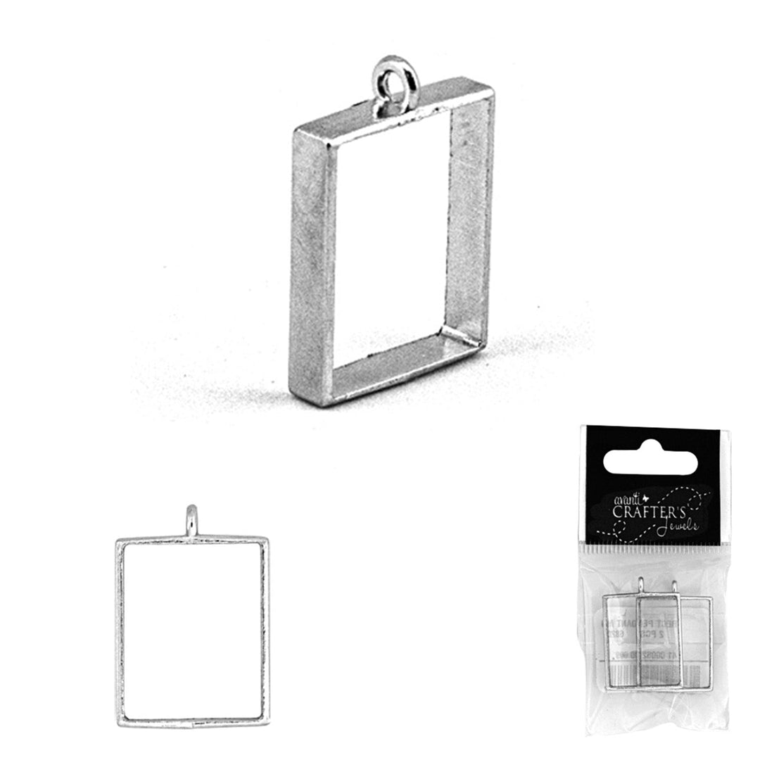 Square Frame Pendant, Platinum Color, 2 Pieces