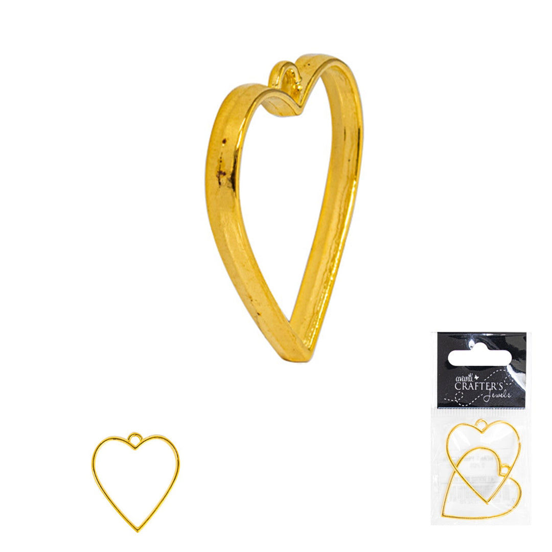 Heart Frame Pendant, Gold Color, 2 Pieces