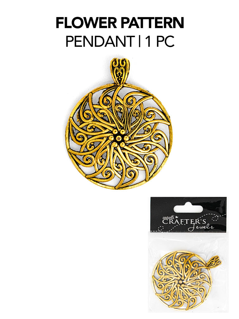 Flower Pattern Pendant, Antique Bronze & Gold Colors, 1 Piece, 12-Pack