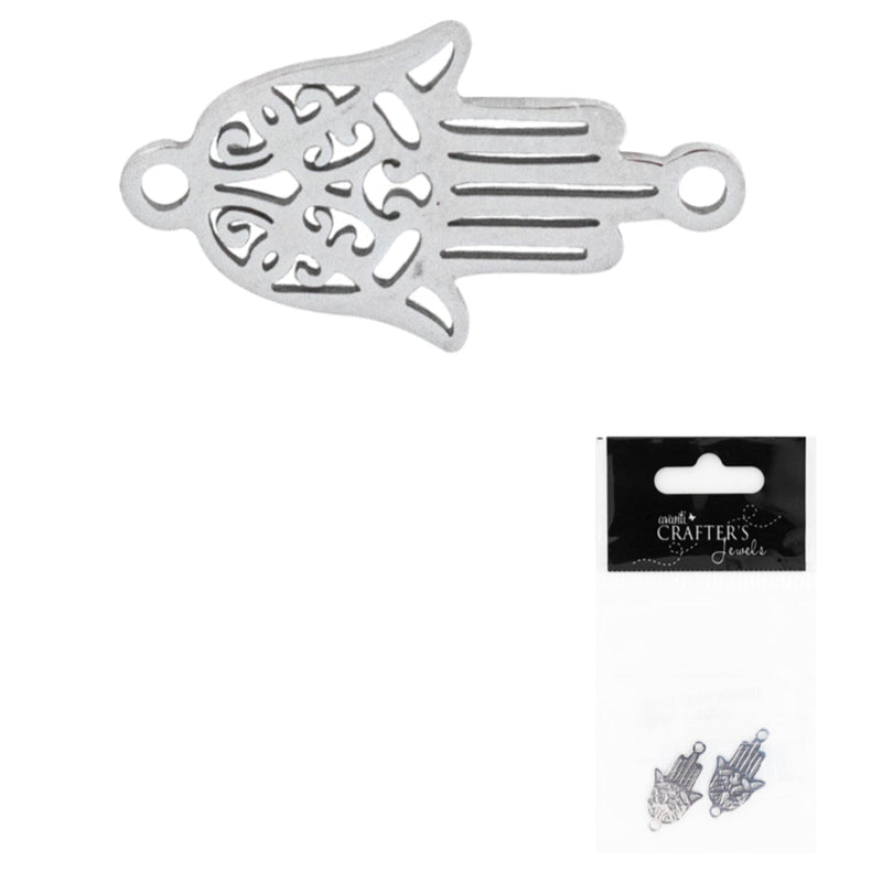 Hamsa Hand Connector, Silver & Gold Colors, 12 Pack of 2 Pieces