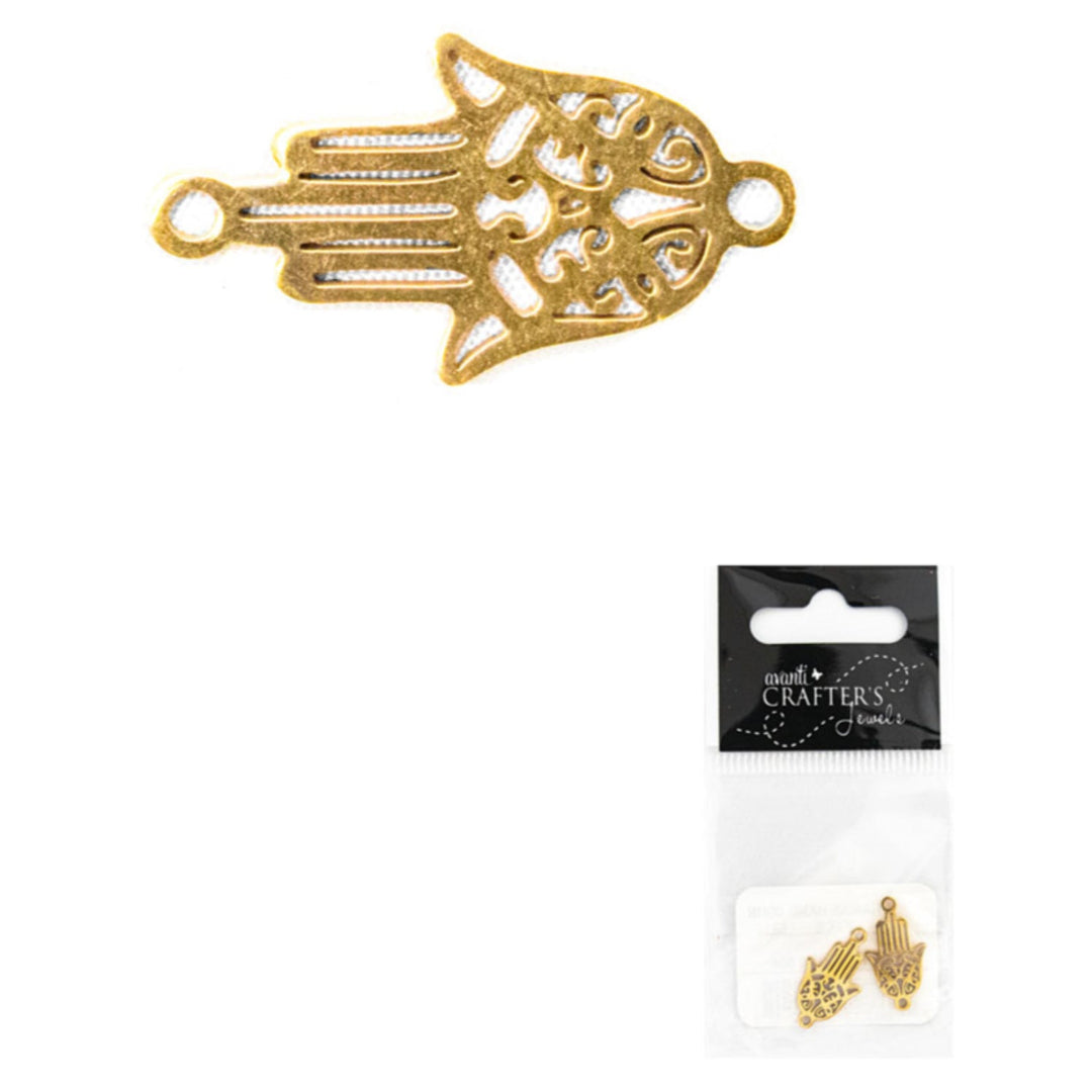 Hamsa Hand Connector, Silver & Gold Colors, 12 Pack of 2 Pieces