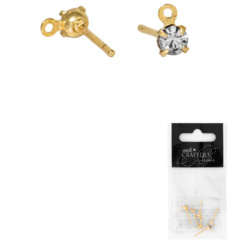 Earrings With Zirconia, Gold Color, 6 Pieces