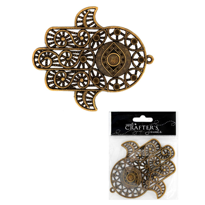 Hamsa Hand Pendant, Antique Silver & Bronze Colors, 12 Packs of 1 Piece