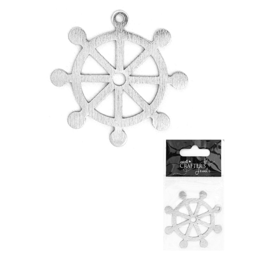 Big Helm Rudder Pendant, Silver & Gold Colors, 1 Piece