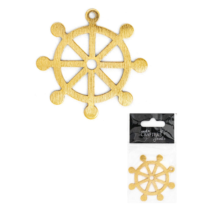 Big Helm Rudder Pendant, Silver & Gold Colors, 1 Piece