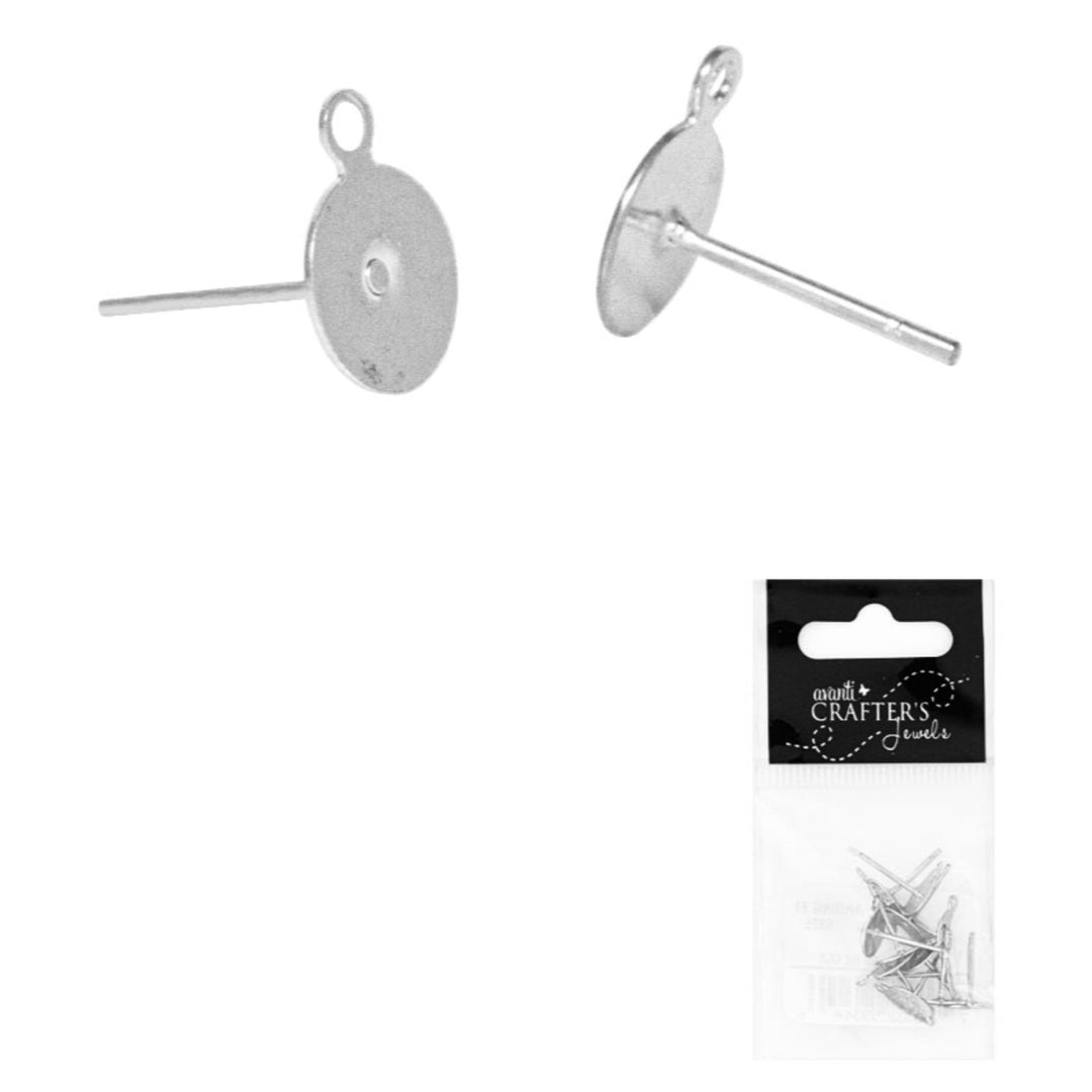 Stud Earring Finding, Silver Color, 12 Pieces, 12-Pack