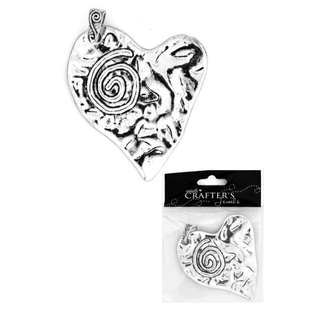 Hammered Heart Pendant, Silver Color, 12 Packs of 1 Piece