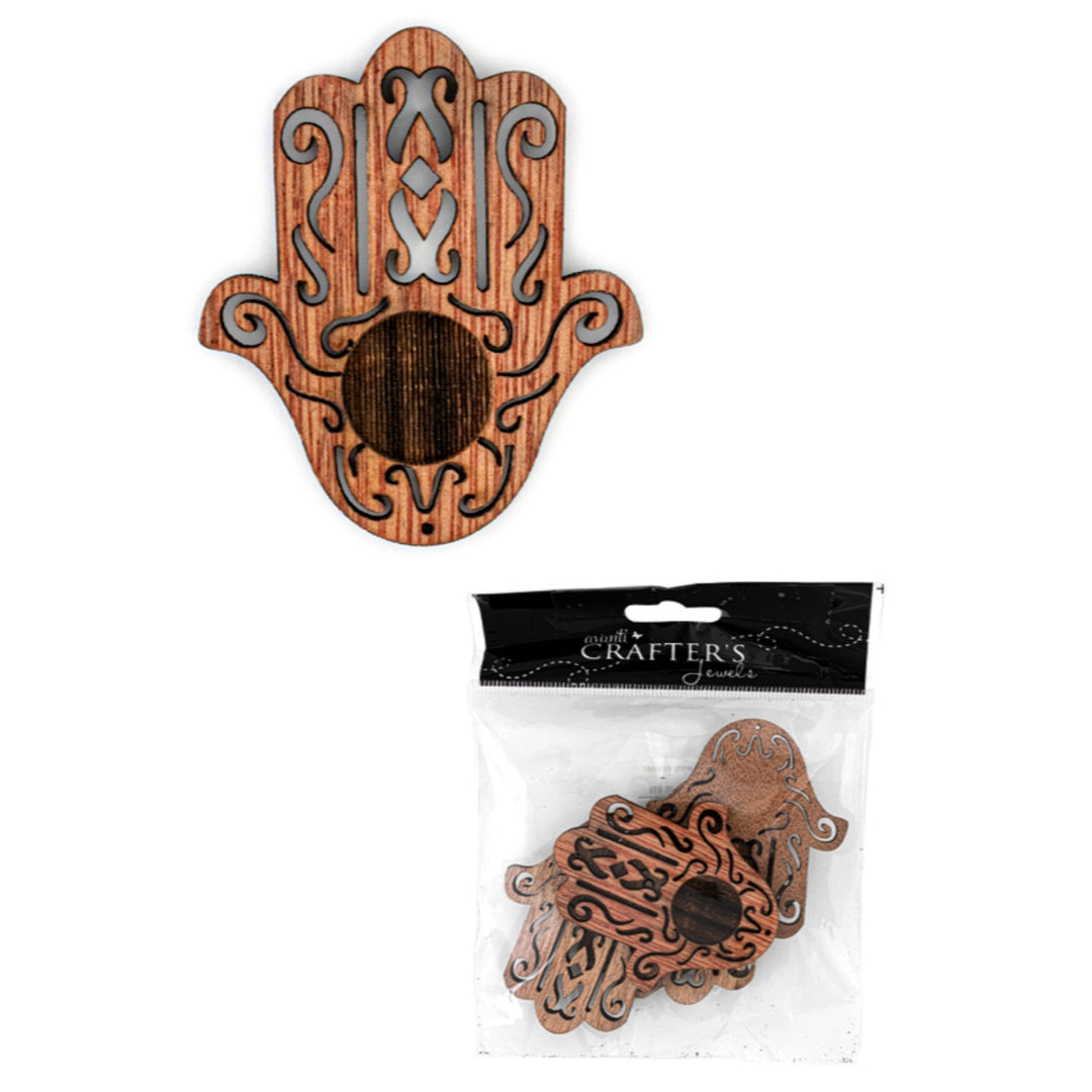 Wooden Hamsa Hand Pendant, Burlywood Color, 5 Pieces
