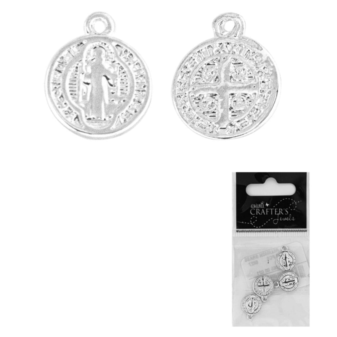 Religion Brass Charms, Platinum Color, 12 Packs of 4 Pieces