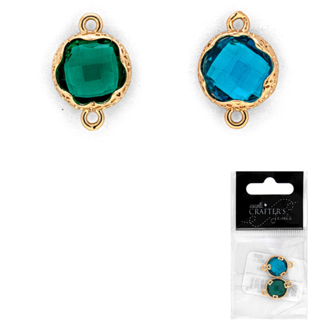 Faceted Glass Link Connectors, Emerald & Azure Blue, 12 Pack of 1 Piece