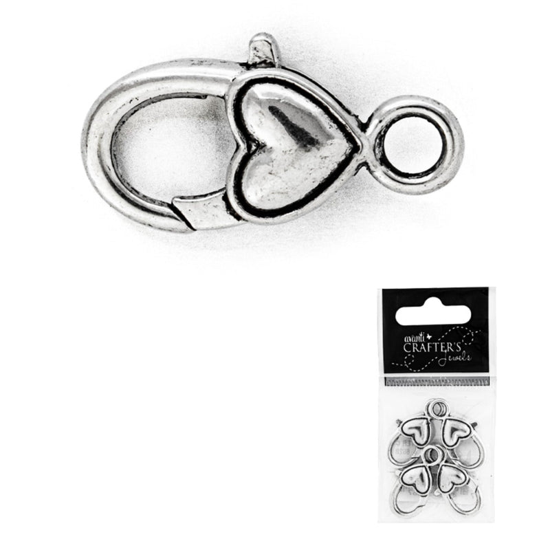 Heart Lobster Clasps, Antique Silver Color, 12 Packs of 4 Pieces