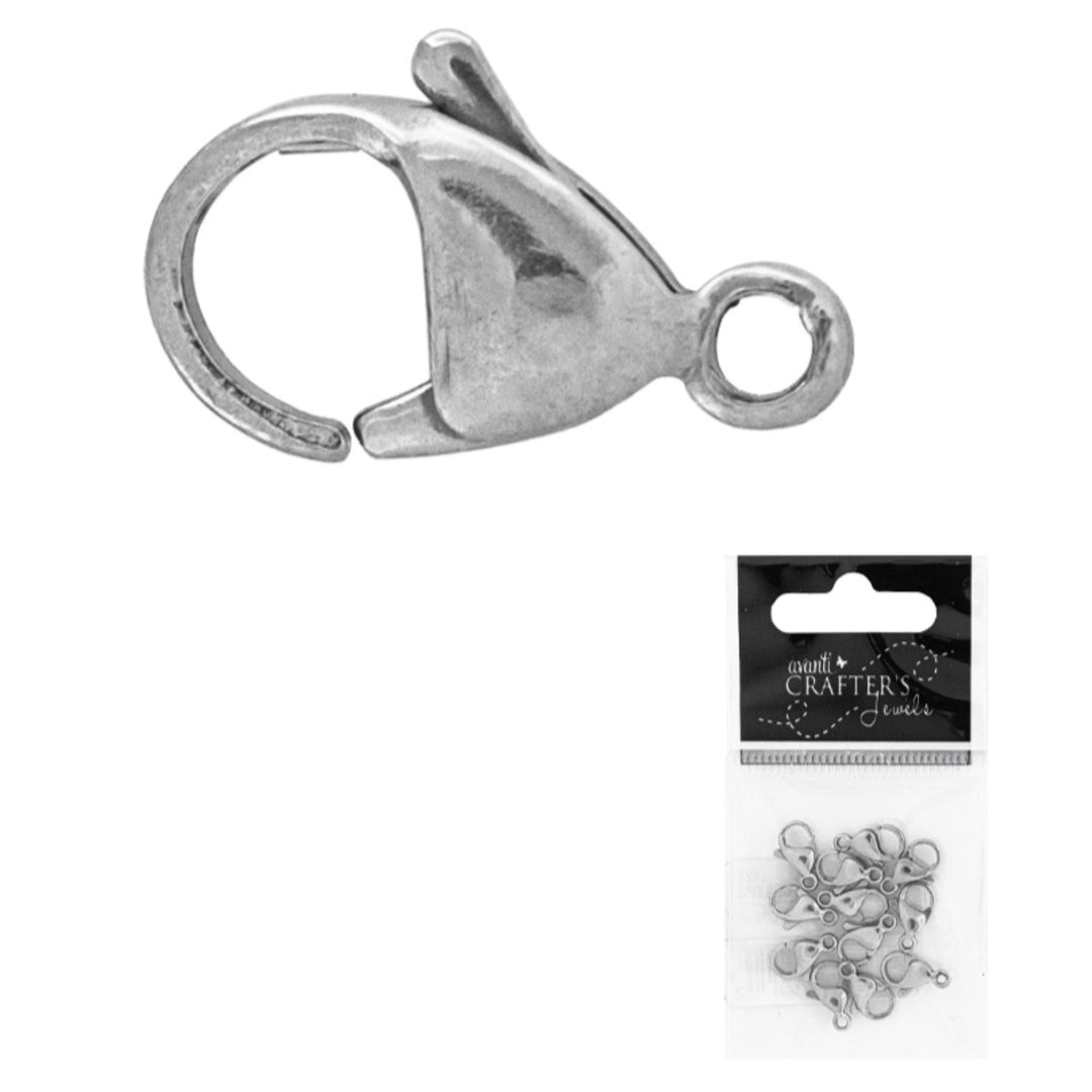 Lobster Clasps, Steel Color, 12 Pieces