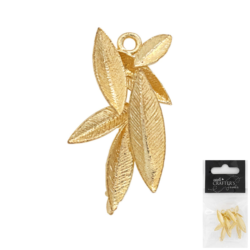 Leaf Link Connector Pendant, Gold Color, 2 Pieces