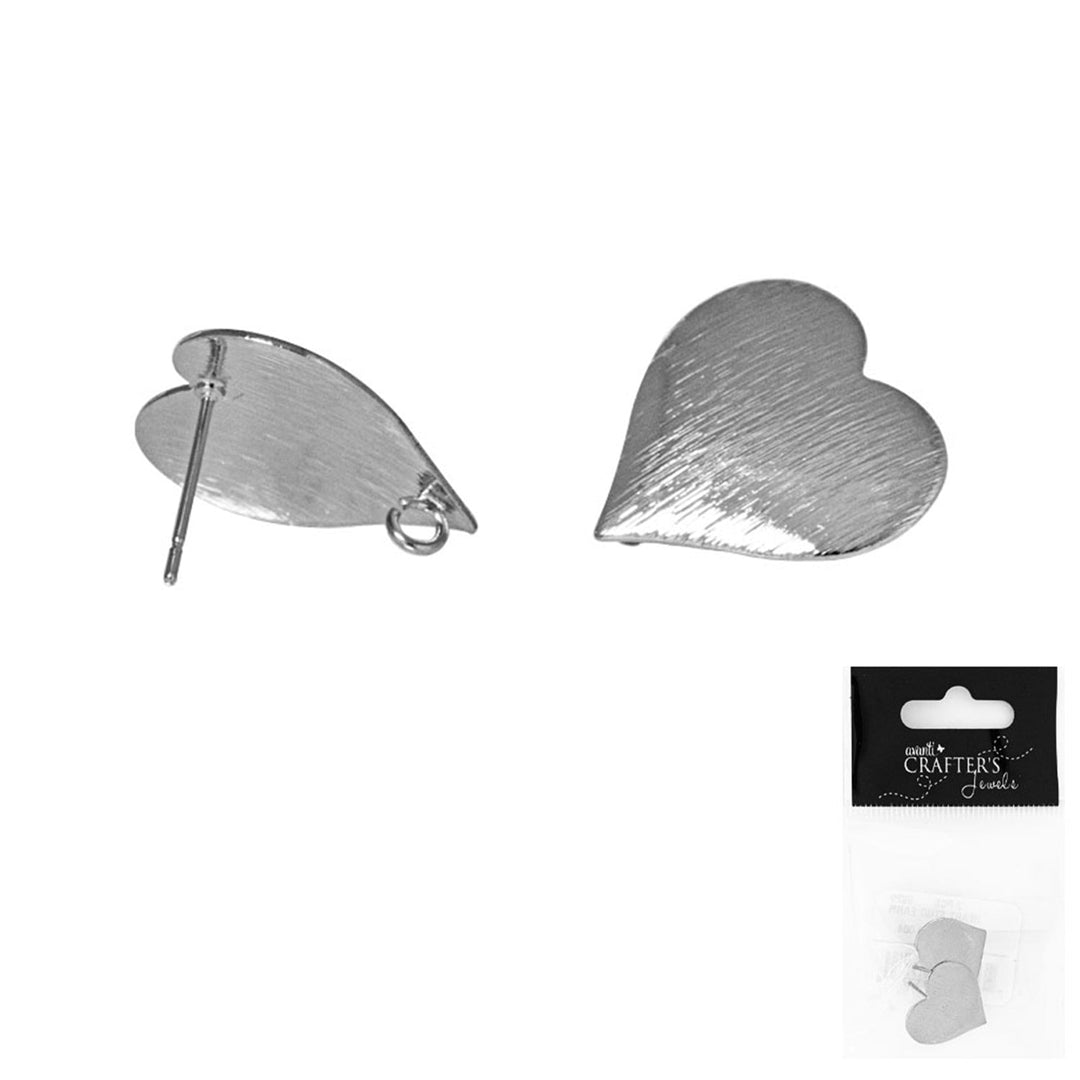 Heart Stud Earrings, Silver Color, 2 Pieces