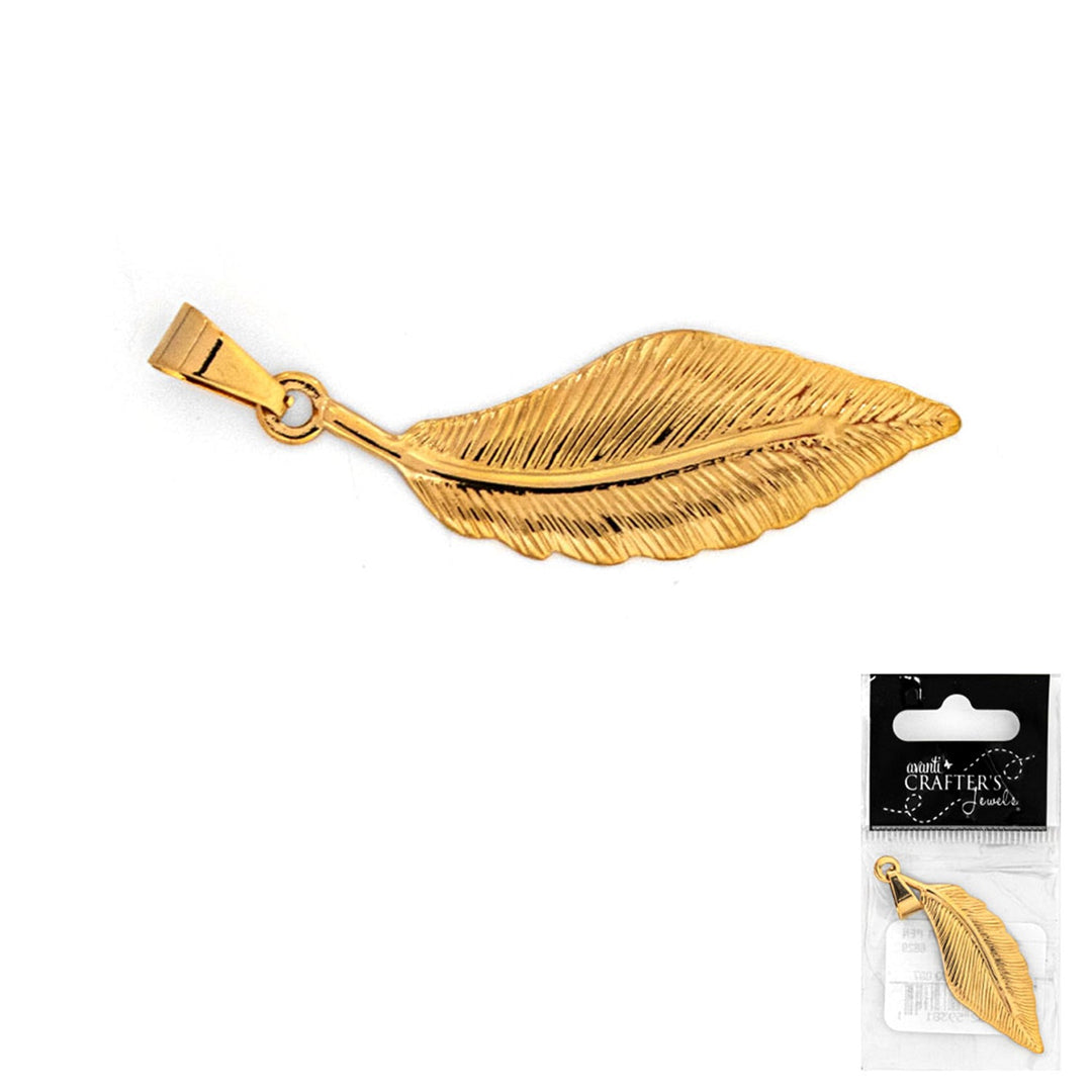 Big Feather Pendant, Golden Color, 1 Piece