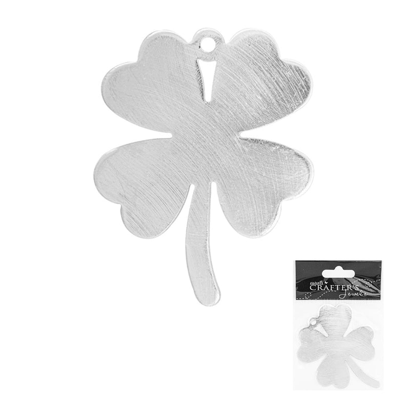 Four Leaf Clover, Link Connector Pendant, Silver Color, 1 Piece