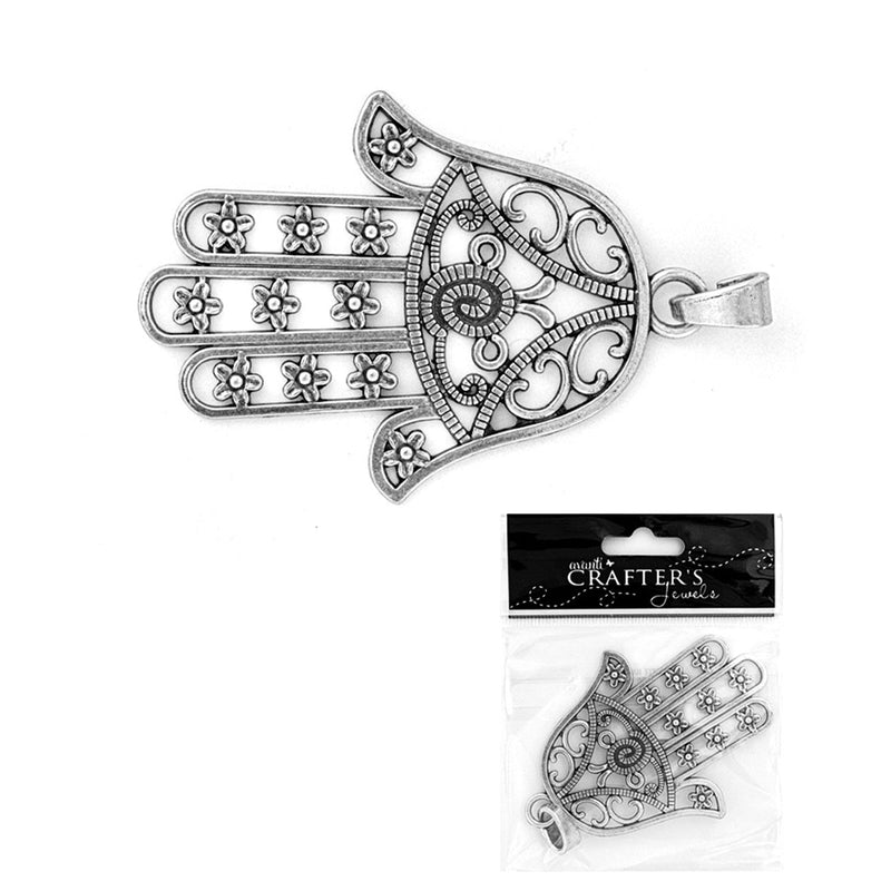 Hamsa Hand Pendant, Silver Color, 1 Piece, 12-Pack