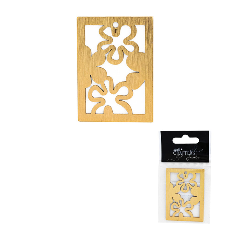 Rectangle Flower Pendant, Gold & Silver Colors, 1 Piece