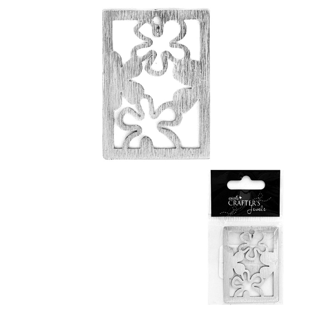 Rectangle Flower Pendant, Gold & Silver Colors, 1 Piece, 12-Pack