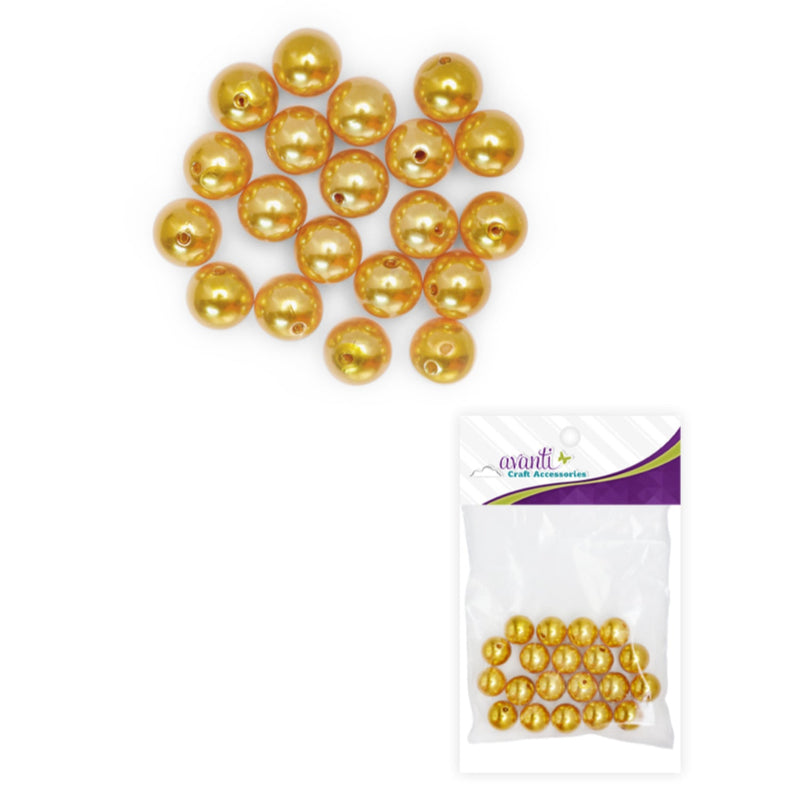 Loose Pearl Beads, Gold Color, 12mm, 20 Pieces