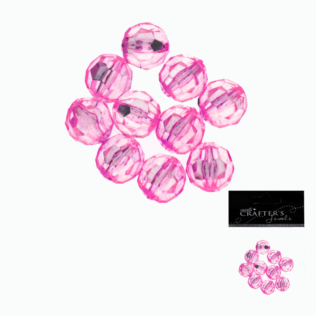 Acrylic Beads, Pink Color, 12mm, 12 Pieces, 12-Pack