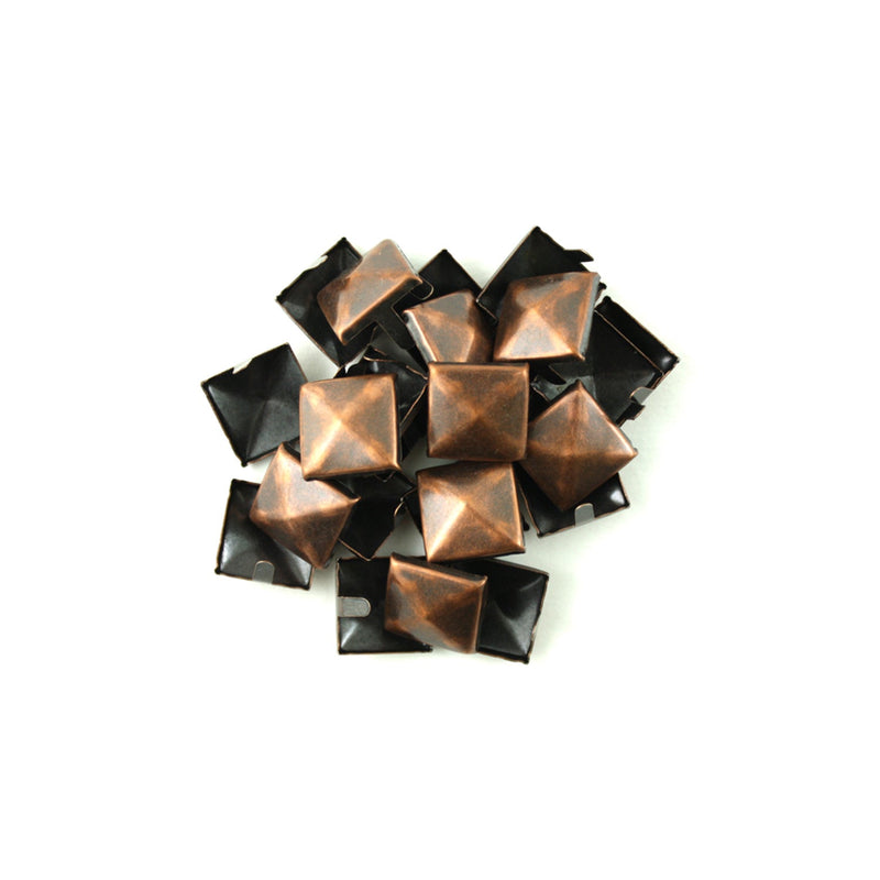 Four-Jaw Square Rivets, 16mm, 20 Pieces of Tache Metal Pyramid Studs, Rust & Copper Color, 12-Pack
