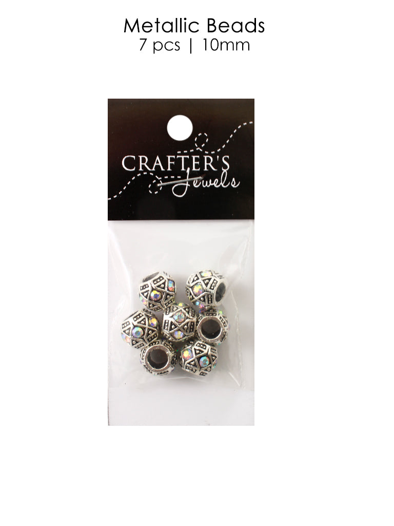 Lustrous Silver Metal Beads – 10 mm, 7-Piece