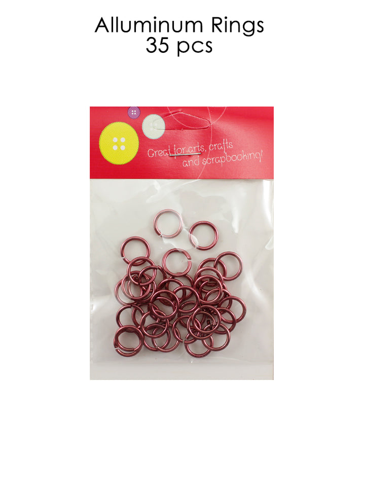 Aluminum Rings, Burgundy and Green, 35 Pieces