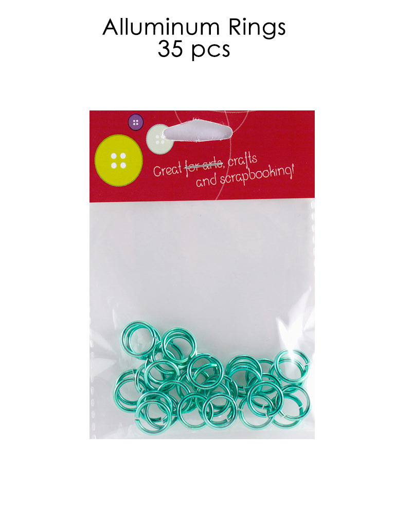 Aluminum Rings, Burgundy and Green, 35 Pieces