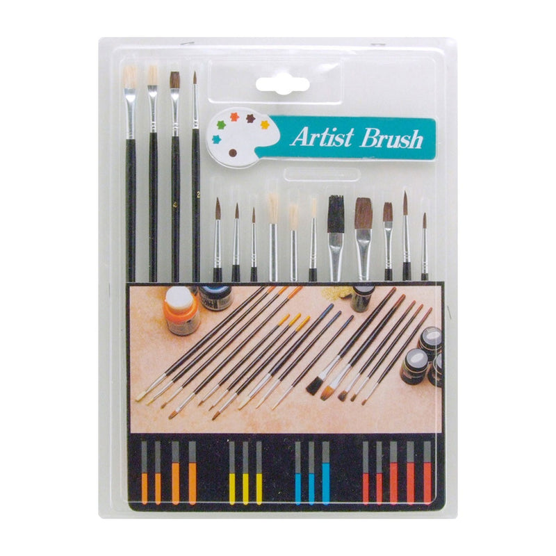 Artist Brush Set, Flat, Detail and Round Brushes, 15 Pieces, 12-Pack